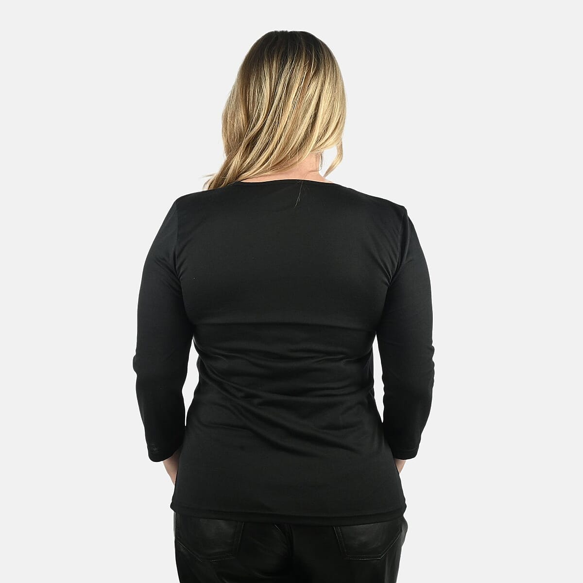 Tamsy Set of 3 Black, Blue, White Cotton Blend V-Neck 3/4 Sleeve Shirts - M image number 2