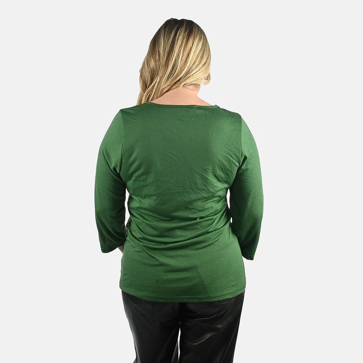 Tamsy Set of 3 Black, Wine, Olive Cotton Blend V-Neck 3/4 Sleeve Shirts - L image number 2