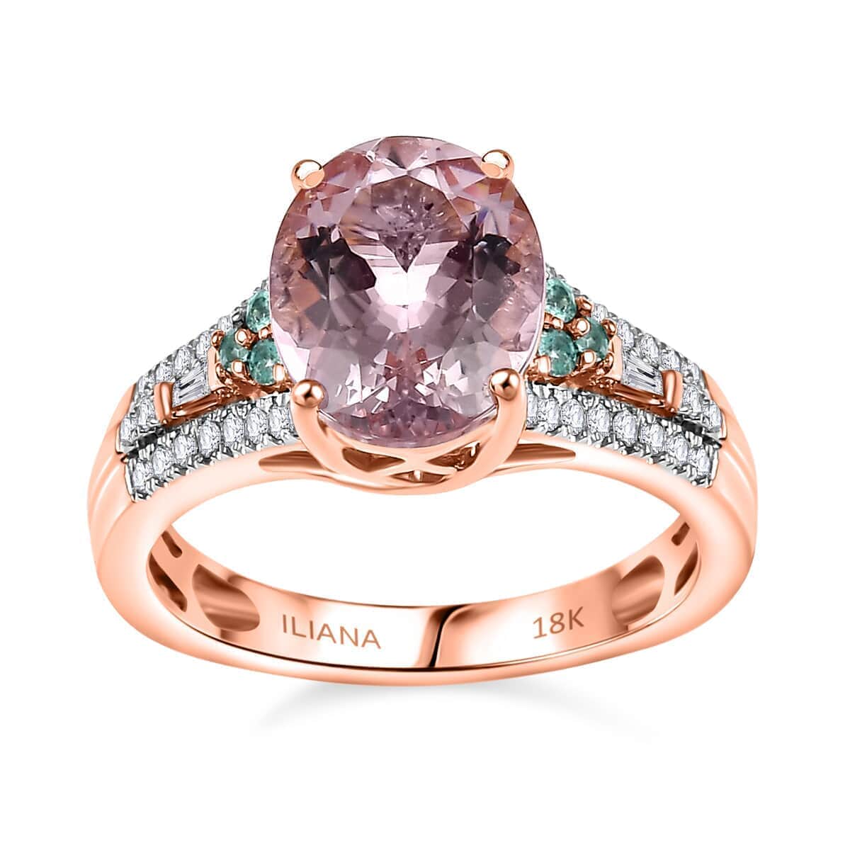 Certified & Appraised Iliana AAAA Pink Morganite, Paraiba Tourmaline and G-H SI Diamond 2.90 ctw Ring in 18K Rose Gold (Size 6.0) image number 0