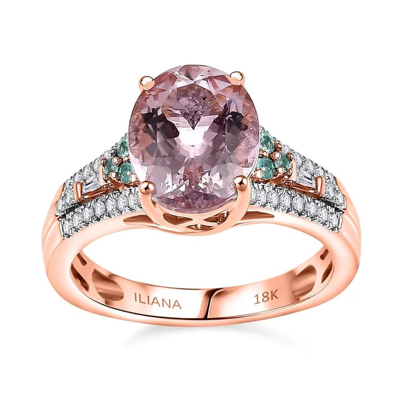 Certified & Appraised Iliana AAA Pink Morganite, Paraiba Tourmaline and G-H SI Diamond 2.90 ctw Ring in 18K Rose Gold (Size 6.0)