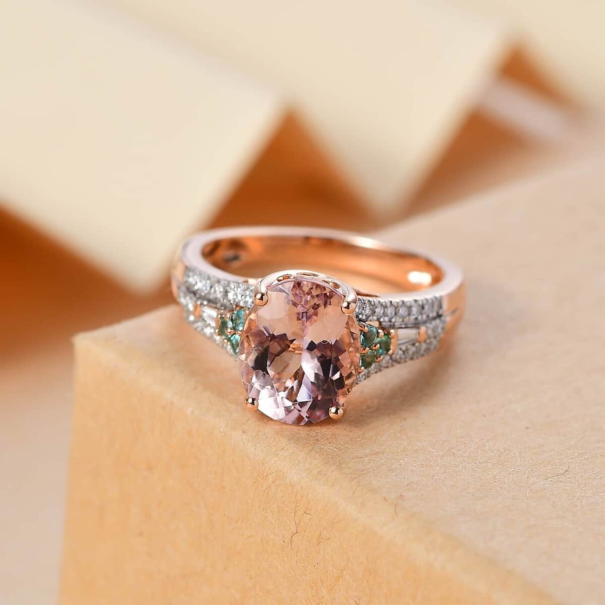 Certified & Appraised Iliana AAAA Pink Morganite, Paraiba Tourmaline and G-H SI Diamond 2.90 ctw Ring in 18K Rose Gold (Size 6.0) image number 1