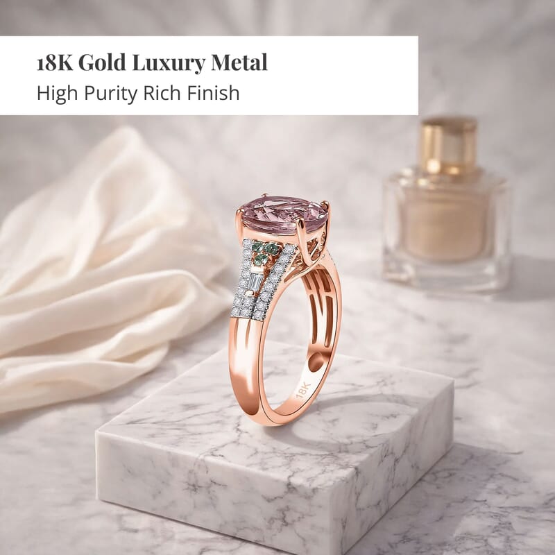 Certified & Appraised Iliana AAA Pink Morganite, Paraiba Tourmaline and G-H SI Diamond 2.90 ctw Ring in 18K Rose Gold (Size 6.0)