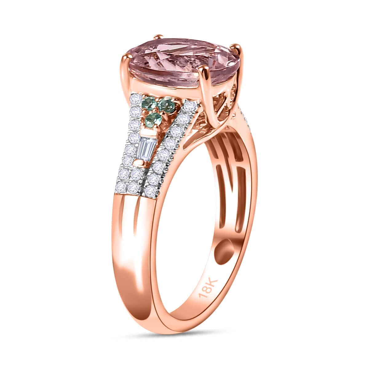 Certified & Appraised Iliana AAAA Pink Morganite, Paraiba Tourmaline and G-H SI Diamond 2.90 ctw Ring in 18K Rose Gold (Size 6.0) image number 3