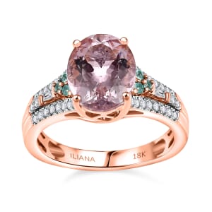 Certified & Appraised Iliana AAA Pink Morganite, Paraiba Tourmaline and G-H SI Diamond 2.90 ctw Ring in 18K Rose Gold (Size 8.0)