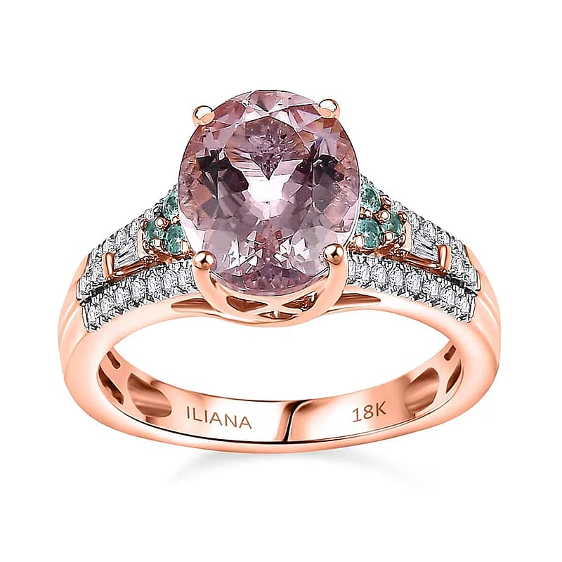 Certified & Appraised Iliana AAA Pink Morganite, Paraiba Tourmaline and G-H SI Diamond 2.90 ctw Ring in 18K Rose Gold (Size 8.0)