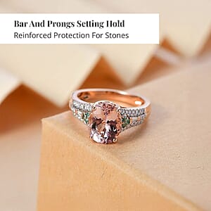 Certified & Appraised Iliana AAA Pink Morganite, Paraiba Tourmaline and G-H SI Diamond 2.90 ctw Ring in 18K Rose Gold (Size 8.0)