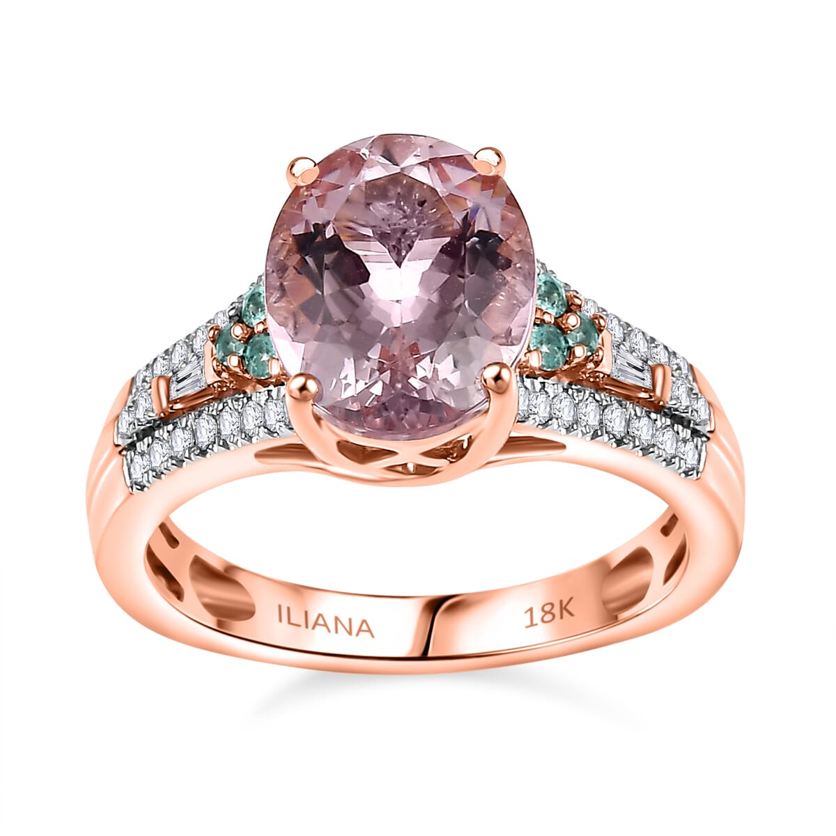 Certified & Appraised Iliana AAA Pink Morganite, Paraiba Tourmaline and G-H SI Diamond 2.90 ctw Ring in 18K Rose Gold (Size 9.0) image number 0