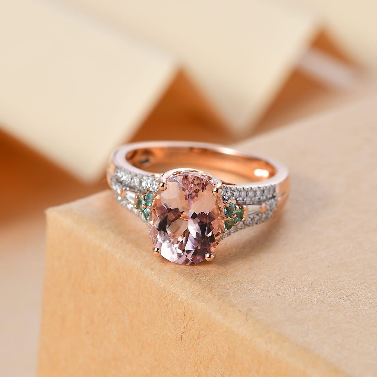 Certified & Appraised Iliana AAA Pink Morganite, Paraiba Tourmaline and G-H SI Diamond 2.90 ctw Ring in 18K Rose Gold (Size 9.0) image number 1