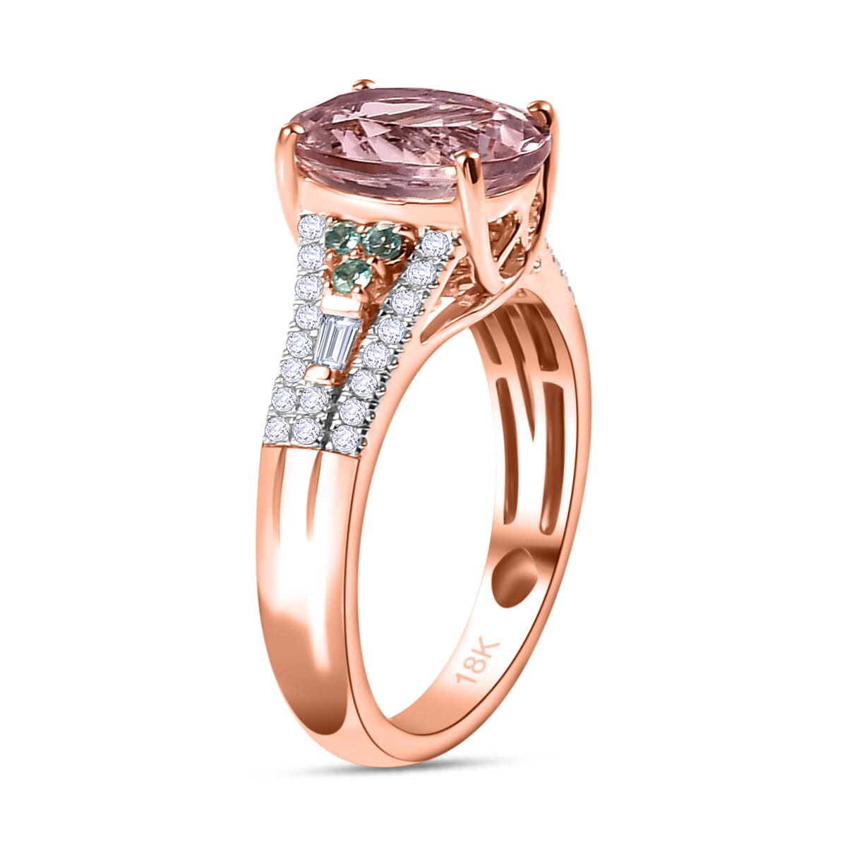 Certified & Appraised Iliana AAA Pink Morganite, Paraiba Tourmaline and G-H SI Diamond 2.90 ctw Ring in 18K Rose Gold (Size 9.0) image number 3