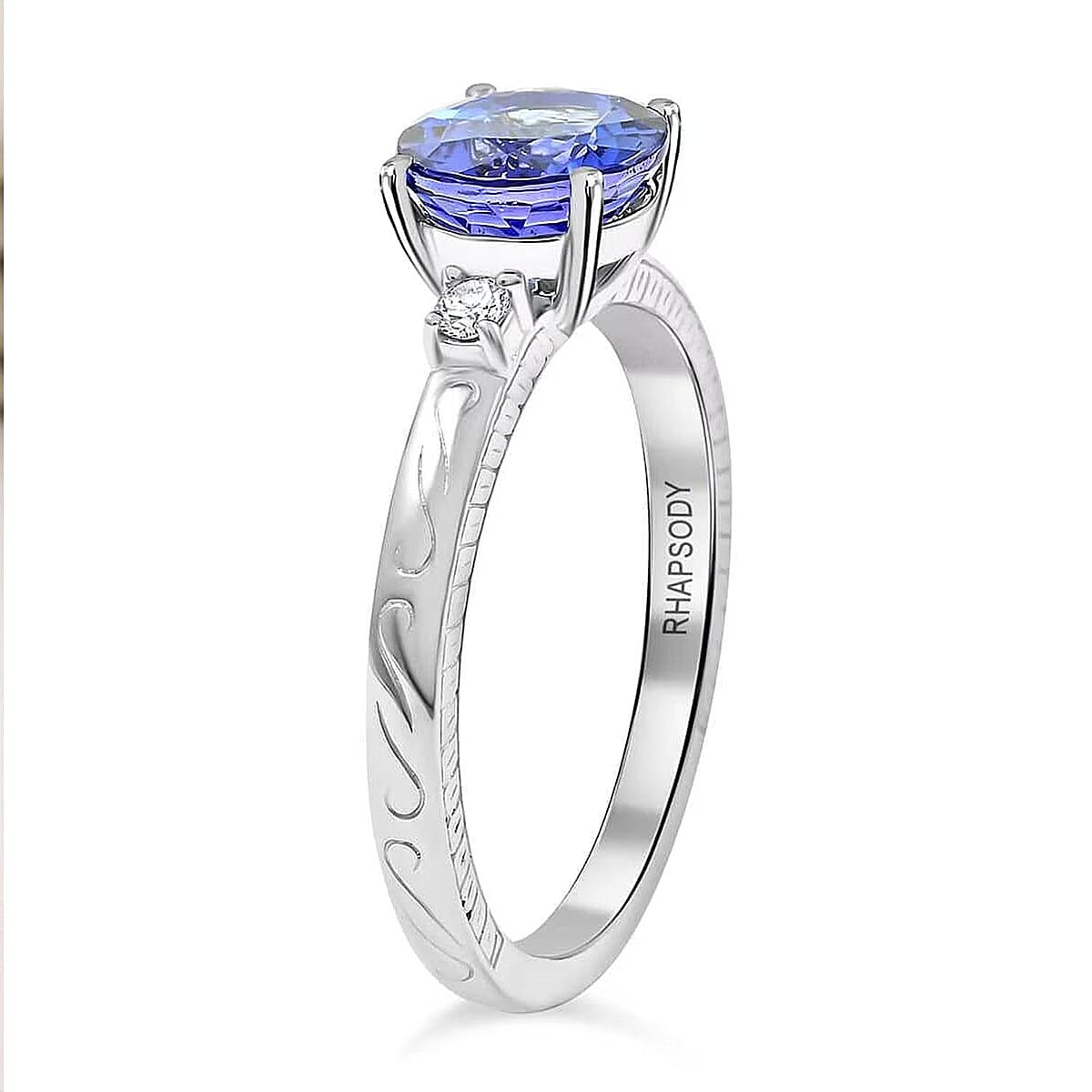 Certified & Appraised Rhapsody AAAA Tanzanite and E-F VS Diamond 2.50 ctw Ring in 950 Platinum (Size 7.0) 7.30 Grams image number 7