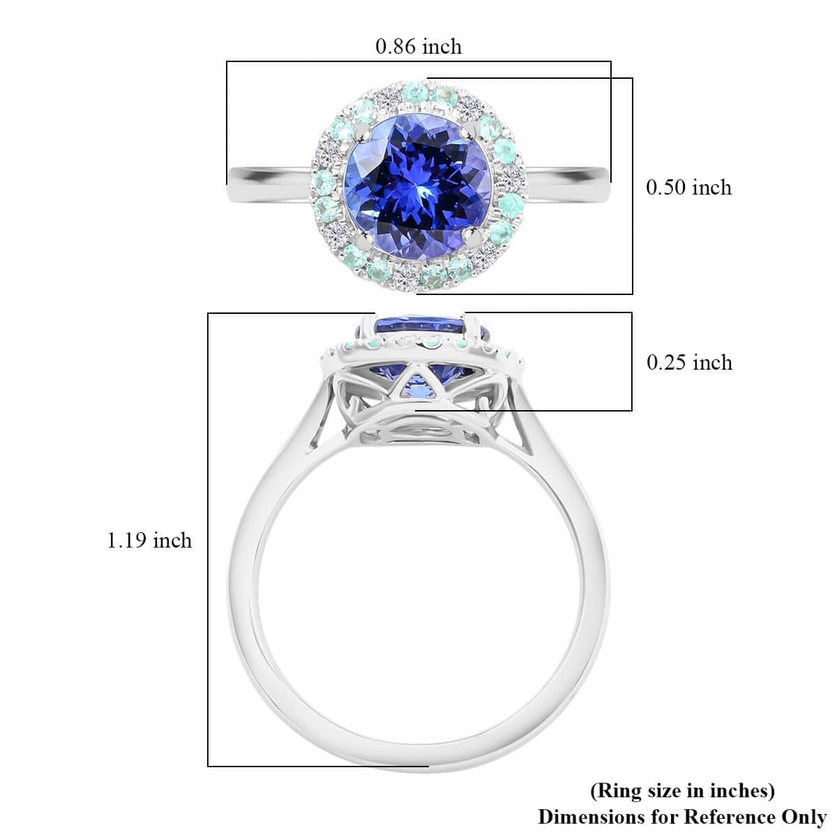 Certified & Appraised Rhapsody AAAA Tanzanite, Paraiba Tourmaline and E-F VS Diamond 2.15 ctw Ring in 950 Platinum (Size 10.0) 6.35 Grams image number 5