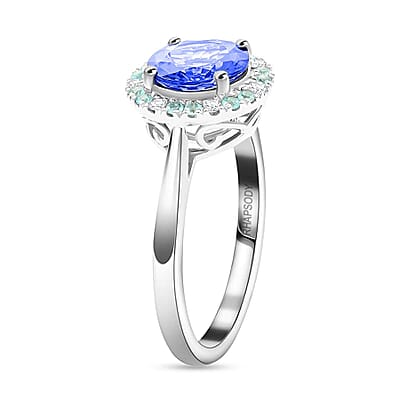 Certified & Appraised Rhapsody AAAA Tanzanite, Paraiba Tourmaline and E-F VS Diamond 2.15 ctw Ring in 950 Platinum (Size 11.0) 6.35 Grams
