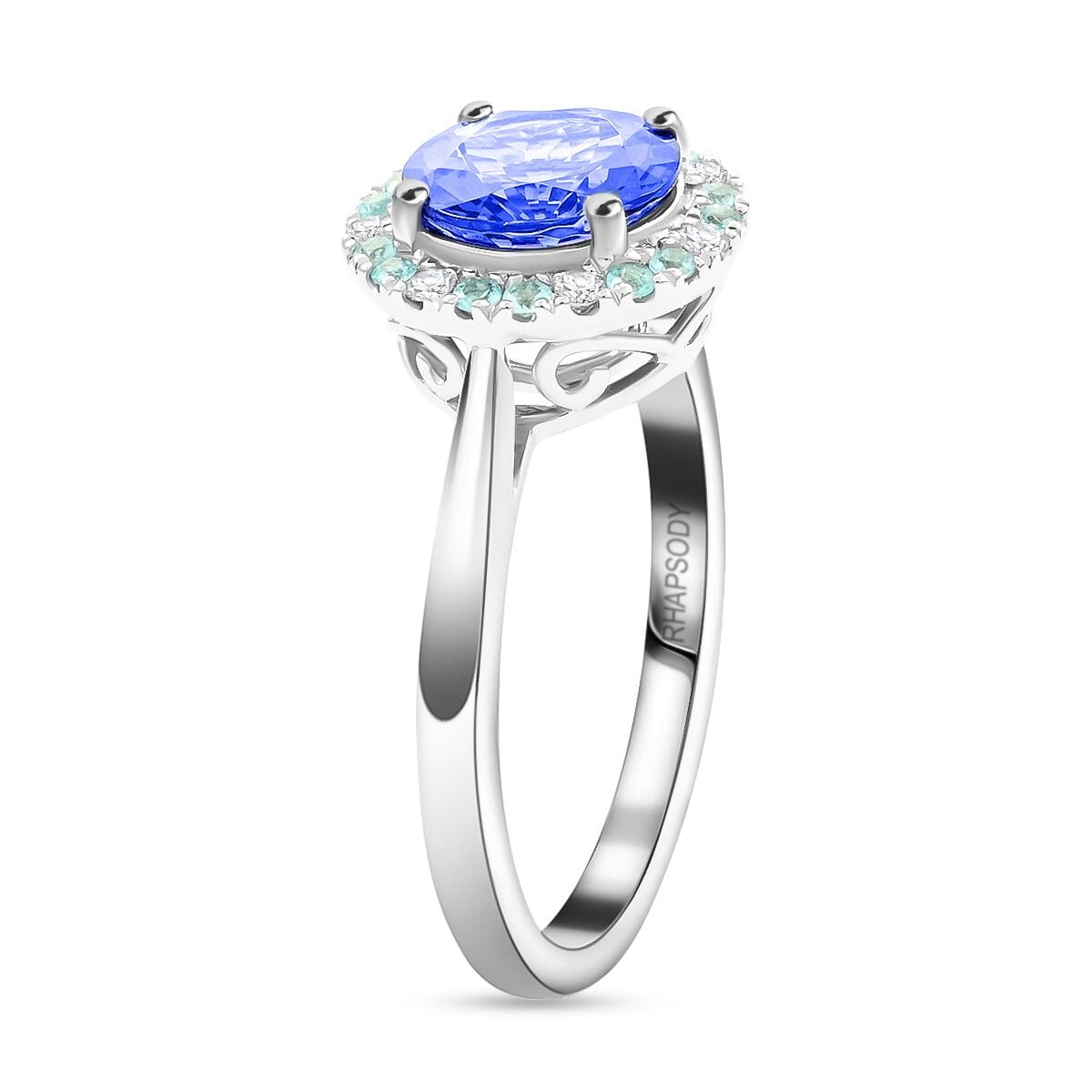 Certified & Appraised Rhapsody AAAA Tanzanite, Paraiba Tourmaline and E-F VS Diamond 2.15 ctw Ring in 950 Platinum (Size 6.0) 6.35 Grams image number 3