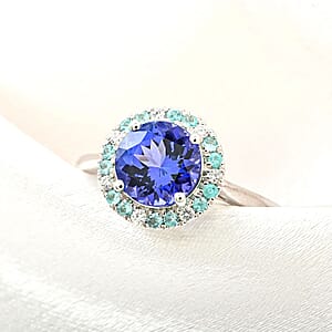 Certified & Appraised Rhapsody AAAA Tanzanite, Paraiba Tourmaline and E-F VS Diamond 2.15 ctw Ring in 950 Platinum (Size 7.0) 6.35 Grams