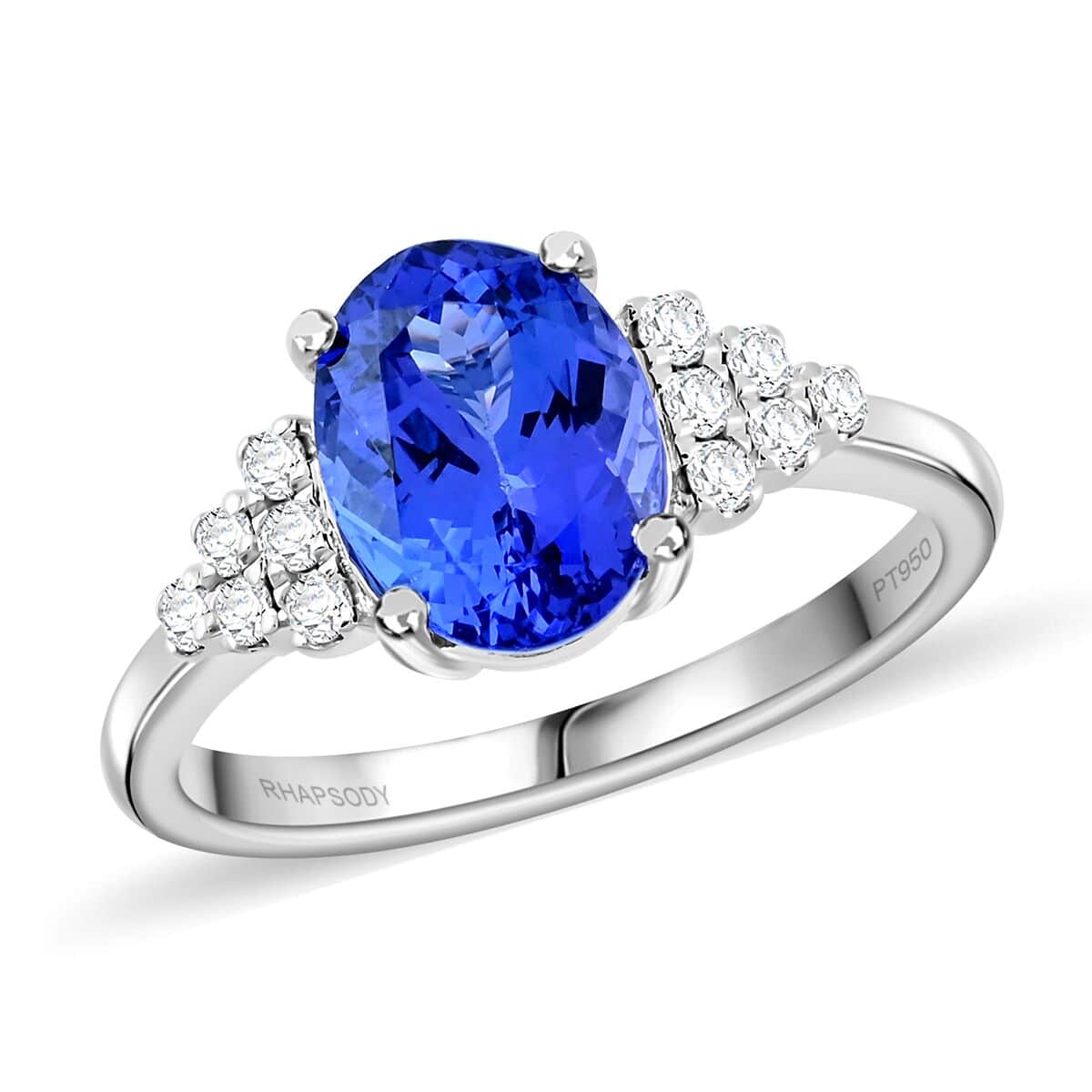 Certified & Appraised Rhapsody AAAA Tanzanite and E-F VS Diamond 2.50 ctw Ring in 950 Platinum 5.75 Grams image number 0