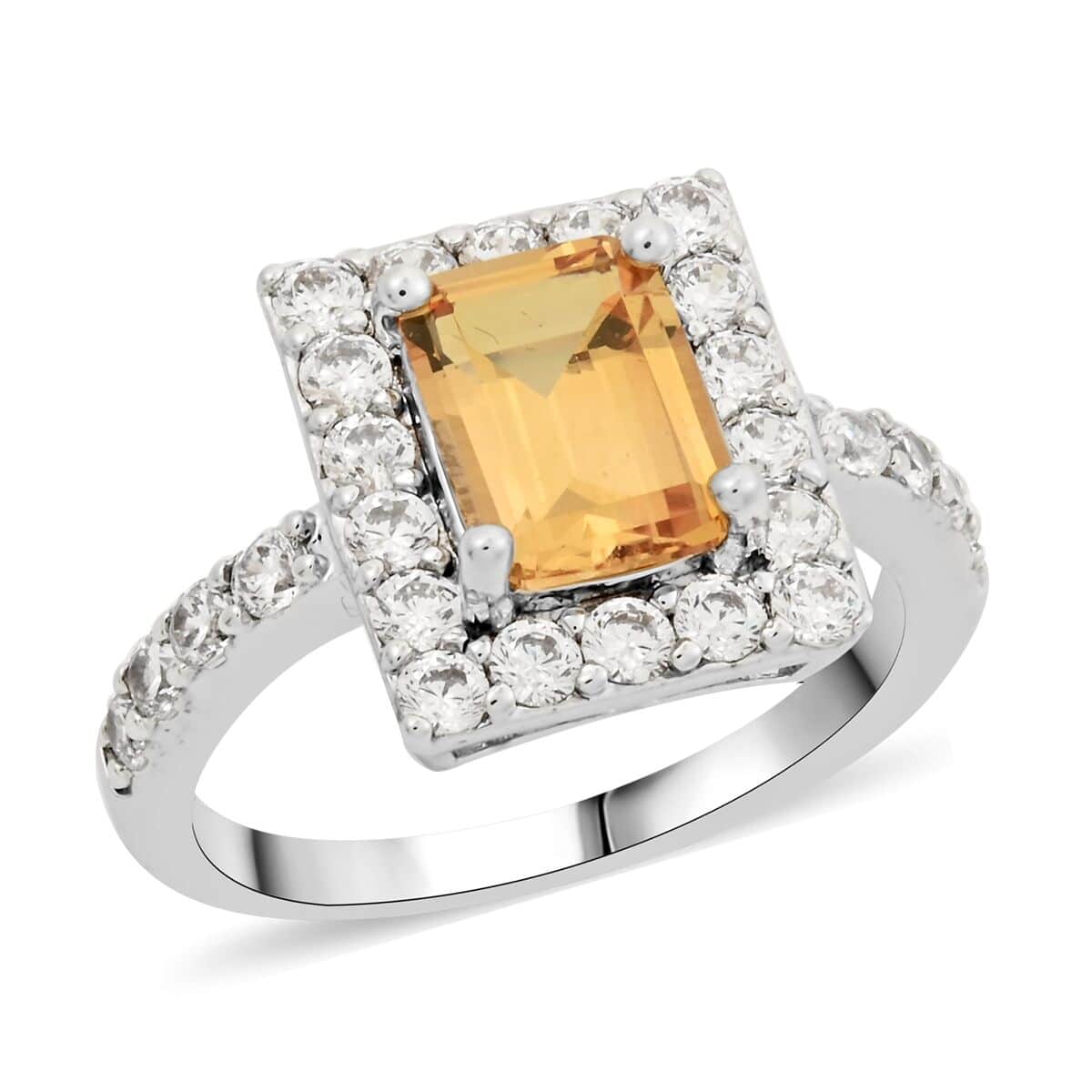 Lab Created Yellow Sapphire and Simulated Diamond 2.50 ctw Ring in Silvertone (Size 10.0) image number 0