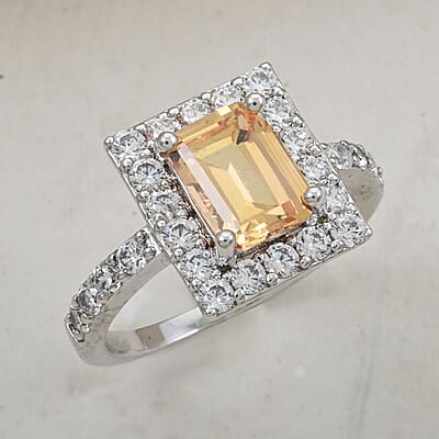 Lab Created Yellow Sapphire and Simulated Diamond 2.50 ctw Ring in Silvertone (Size 10.0)