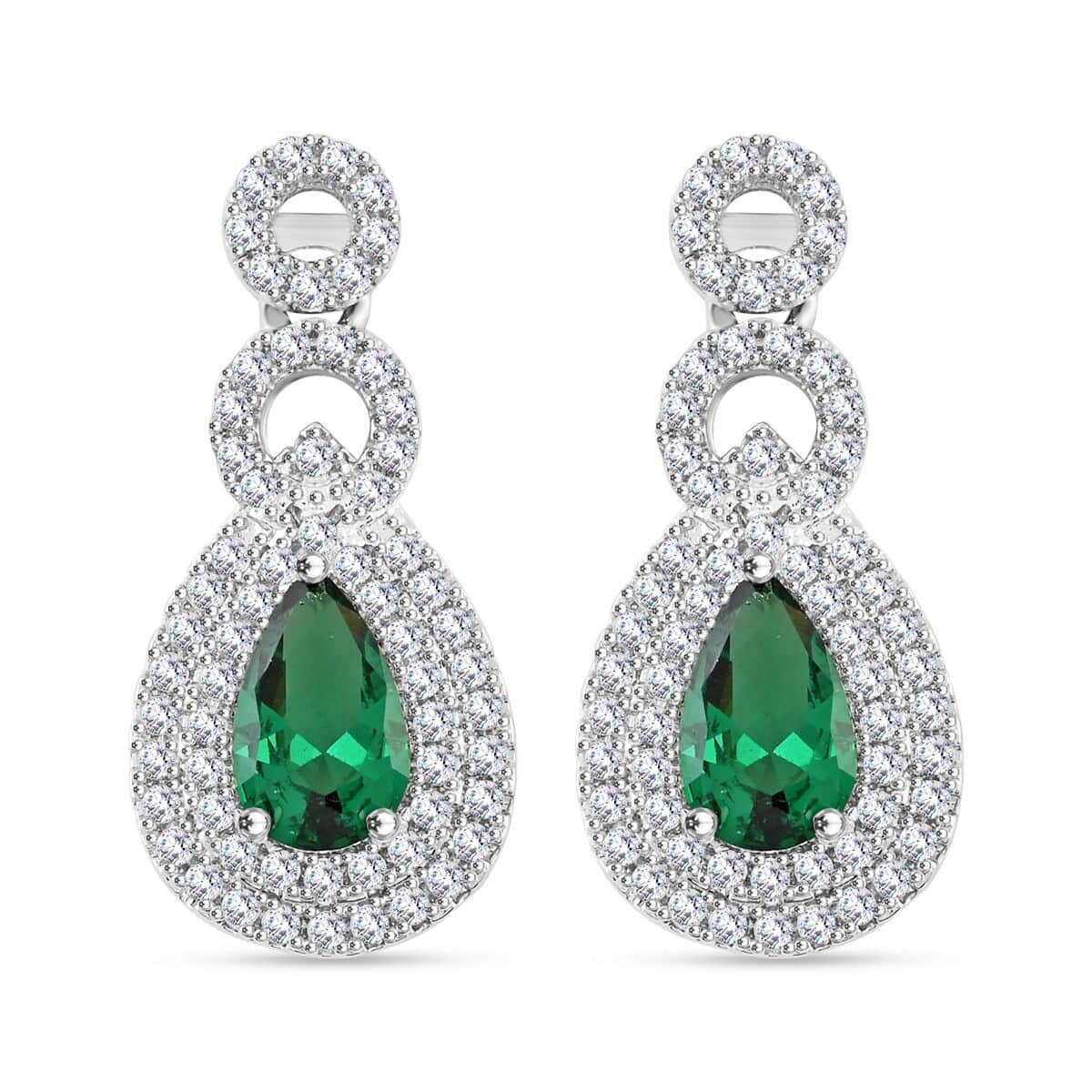 Lab Created Green Quartz and Simulated Diamond 2.75 ctw Drop Earrings in Silvertone image number 0