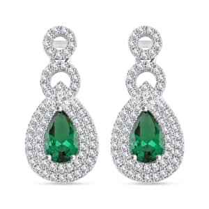 Lab Created Green Quartz and Simulated Diamond 2.75 ctw Drop Earrings in Silvertone