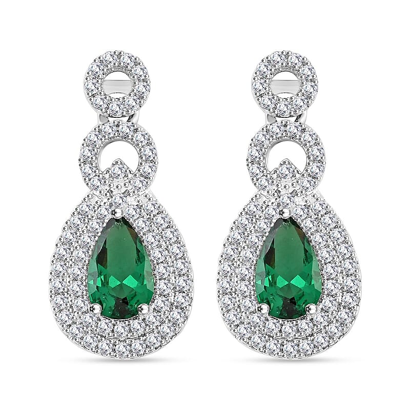 Lab Created Green Quartz and Simulated Diamond 2.75 ctw Drop Earrings in Silvertone