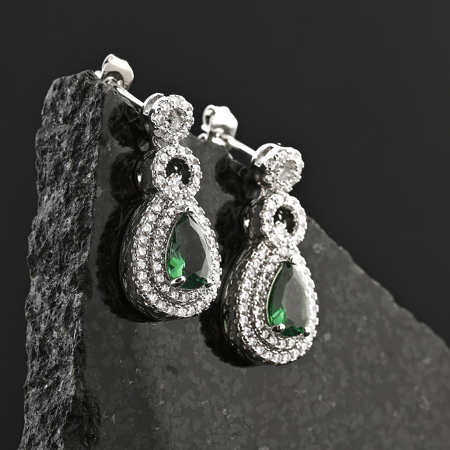 Lab Created Green Quartz and Simulated Diamond 2.75 ctw Drop Earrings in Silvertone