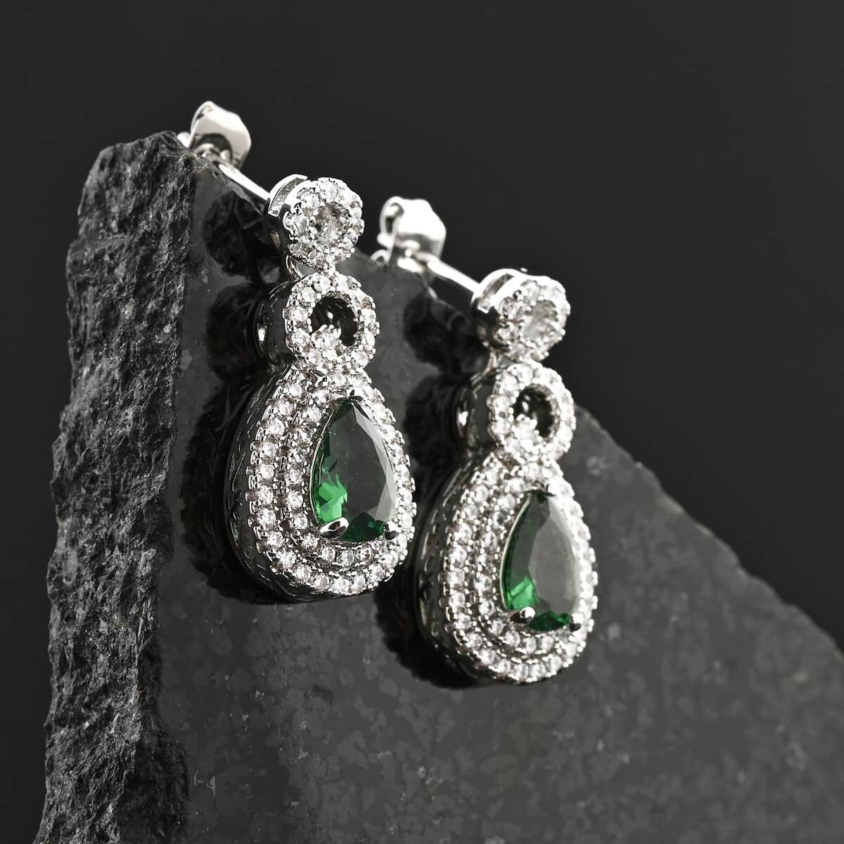 Lab Created Green Quartz and Simulated Diamond 2.75 ctw Drop Earrings in Silvertone image number 1