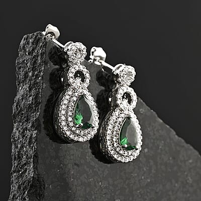 Lab Created Green Quartz and Simulated Diamond 2.75 ctw Drop Earrings in Silvertone