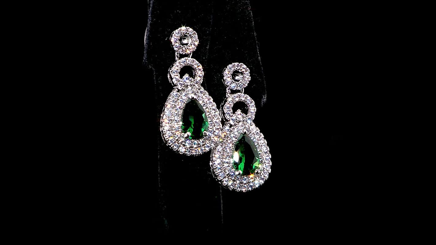 Lab Created Green Quartz and Simulated Diamond 2.75 ctw Drop Earrings in Silvertone