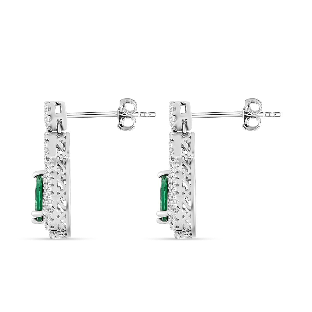 Lab Created Green Quartz and Simulated Diamond 2.75 ctw Drop Earrings in Silvertone