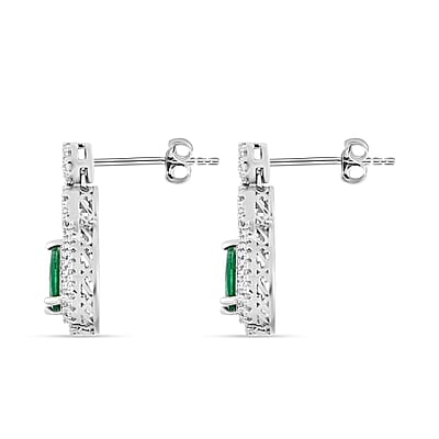 Lab Created Green Quartz and Simulated Diamond 2.75 ctw Drop Earrings in Silvertone