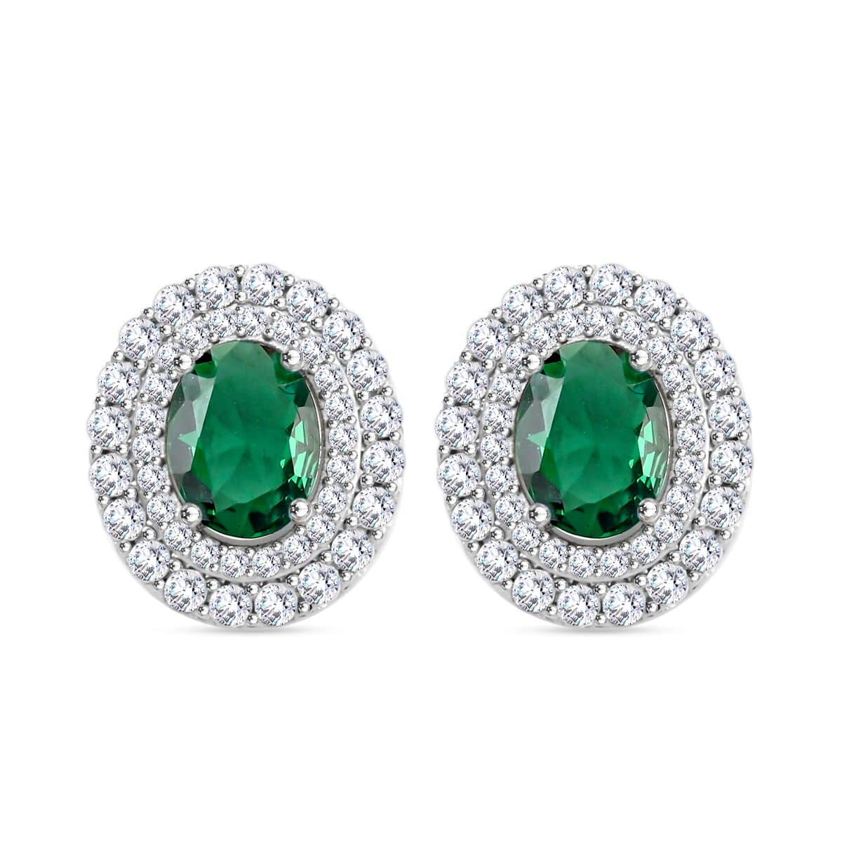 Green Quartz and Simulated Diamond 2.90 ctw Earrings in Silvertone image number 0