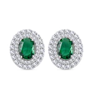 Green Quartz and Simulated Diamond 2.90 ctw Earrings in Silvertone