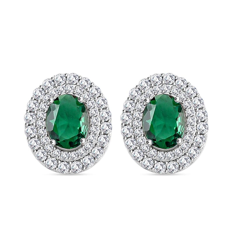 Lab Created Green Quartz and Simulated Diamond 2.90 ctw Earrings in Silvertone
