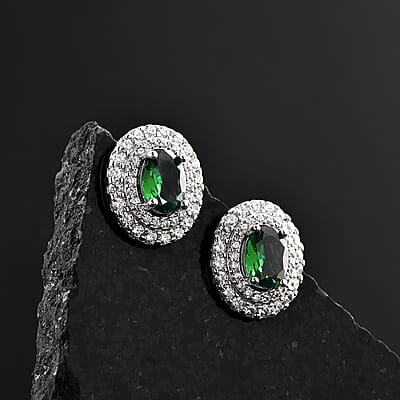 Lab Created Green Quartz and Simulated Diamond 2.90 ctw Earrings in Silvertone