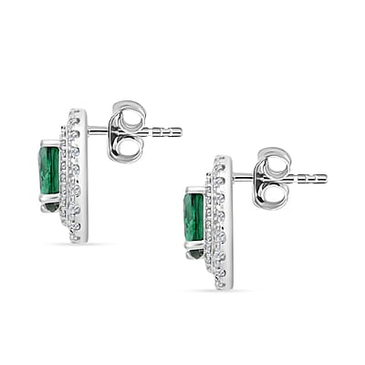 Lab Created Green Quartz and Simulated Diamond 2.90 ctw Earrings in Silvertone