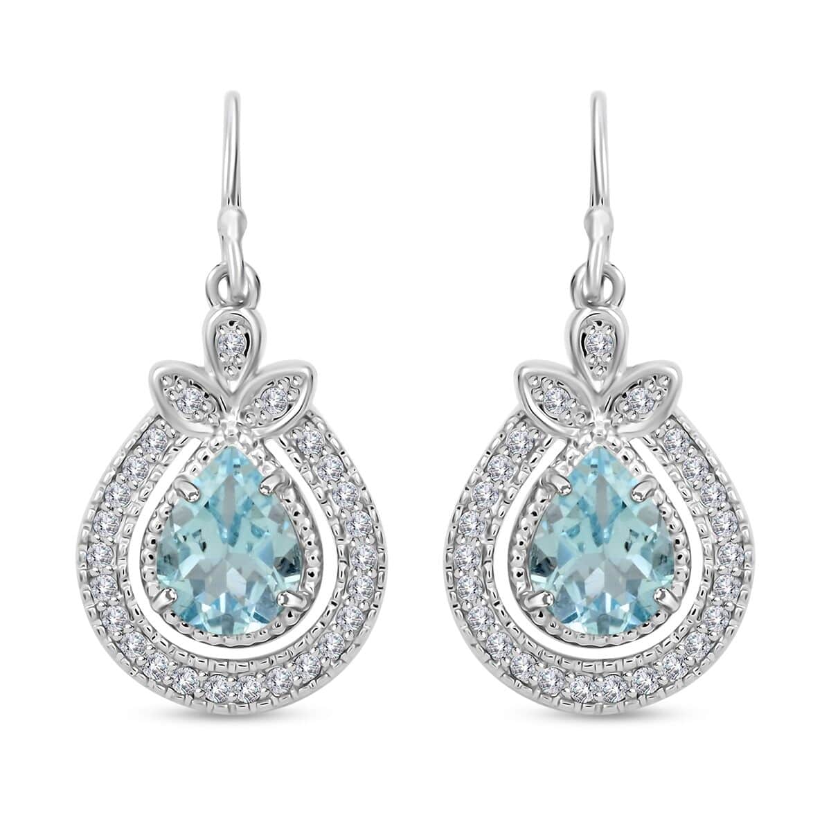 Blue Topaz and Simulated Diamond 4.50 ctw Earrings in Silvertone image number 0