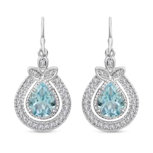 Blue Topaz and Simulated Diamond 4.50 ctw Earrings in Silvertone