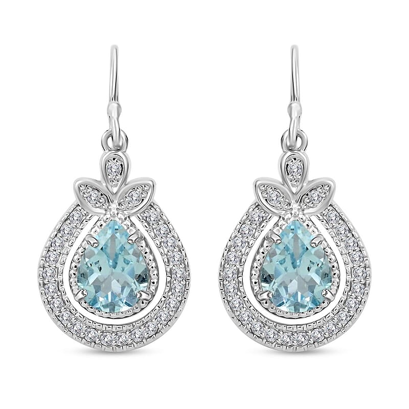 Blue Topaz and Simulated Diamond 4.50 ctw Earrings in Silvertone