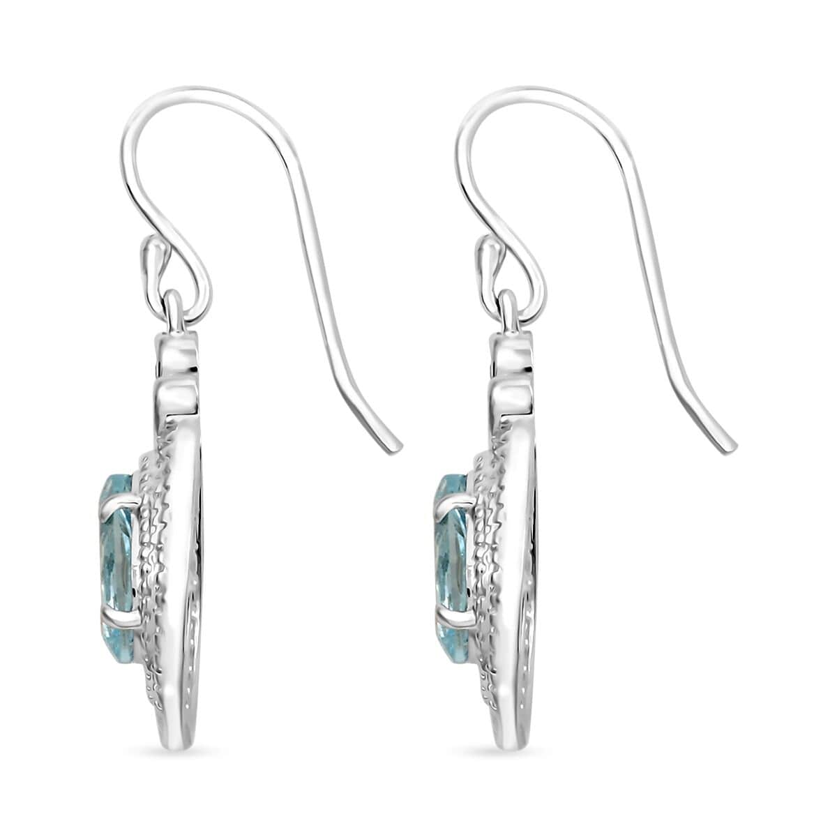 Blue Topaz and Simulated Diamond 4.50 ctw Earrings in Silvertone image number 3