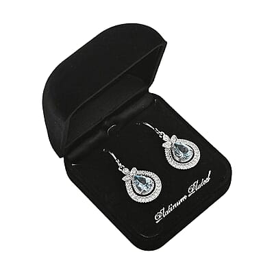 Blue Topaz and Simulated Diamond 4.50 ctw Earrings in Silvertone