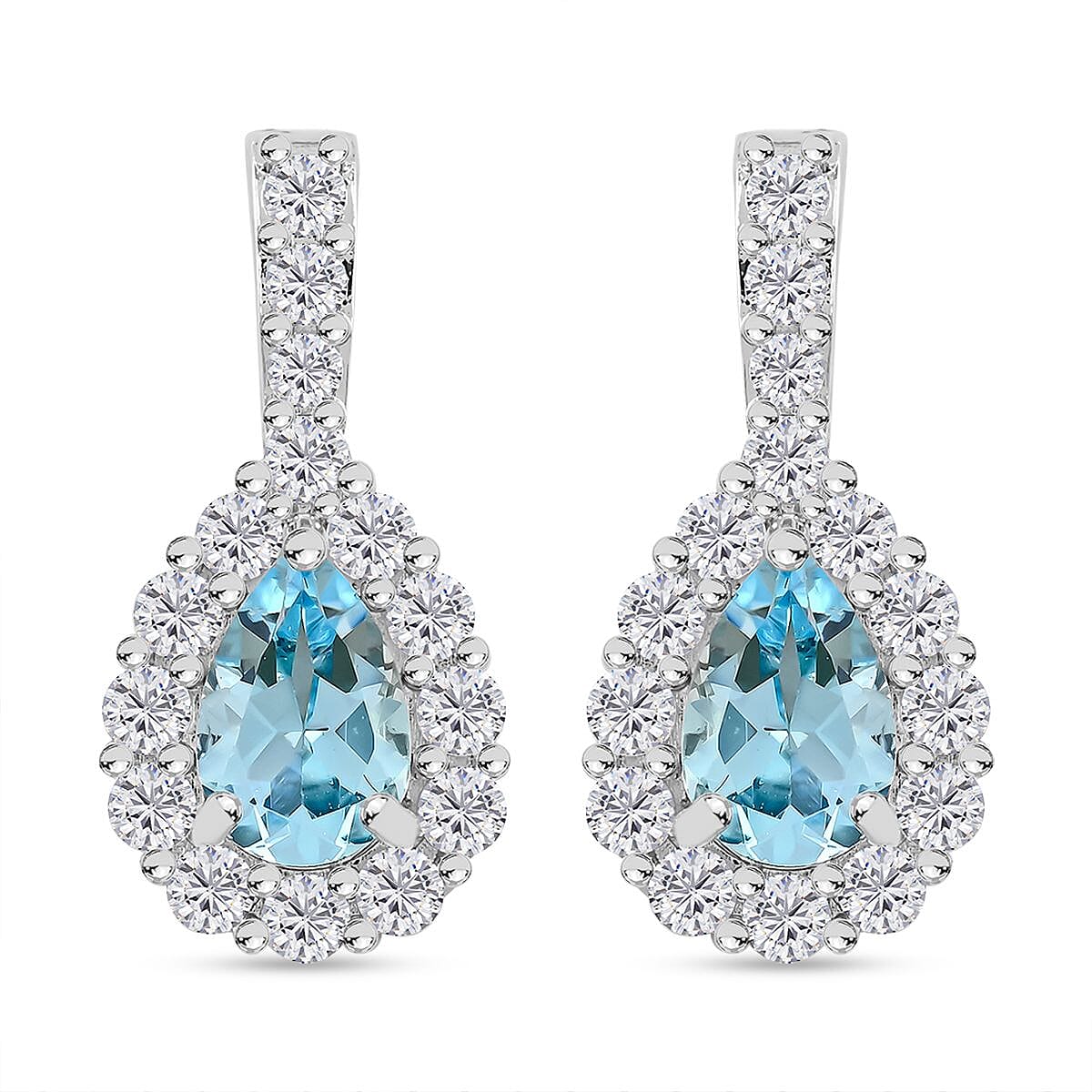 Blue Topaz and Simulated Diamond 5.80 ctw Earrings in Silvertone