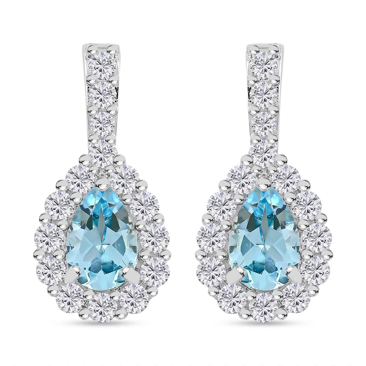 Blue Topaz and Simulated Diamond 5.80 ctw Earrings in Silvertone image number 0