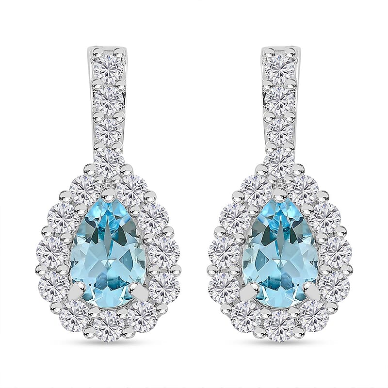 Blue Topaz and Simulated Diamond 5.80 ctw Earrings in Silvertone