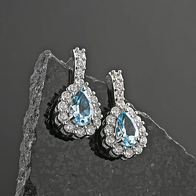 Blue Topaz and Simulated Diamond 5.80 ctw Earrings in Silvertone