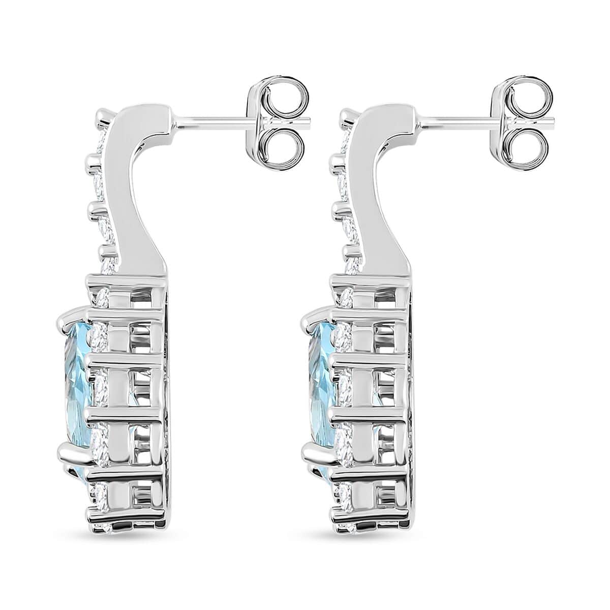 Blue Topaz and Simulated Diamond 5.80 ctw Earrings in Silvertone image number 3