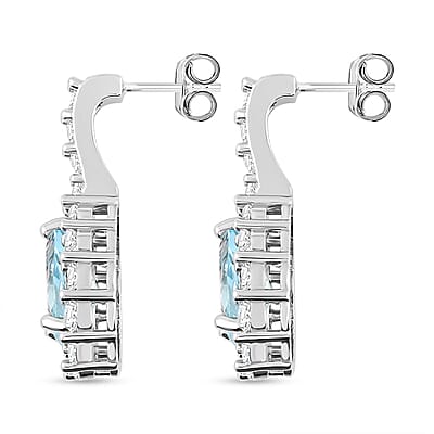 Blue Topaz and Simulated Diamond 5.80 ctw Earrings in Silvertone