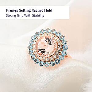 Luxoro AAA Celestial Morganite, Santa Maria Aquamarine, G-H,I2 Diamond Floral Ring in 14K Rose Gold 5.15 ctw (Size 10.0)