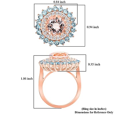 Certified and Appraised Luxoro AAA Celestial Morganite, Santa Maria Aquamarine, G-H,I2 Diamond Floral Ring in 14K Rose Gold 5.15 ctw (Size 10.0)