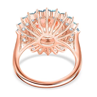 Certified and Appraised Luxoro AAA Celestial Morganite, Santa Maria Aquamarine, G-H,I2 Diamond Floral Ring in 14K Rose Gold 5.15 ctw (Size 10.0)