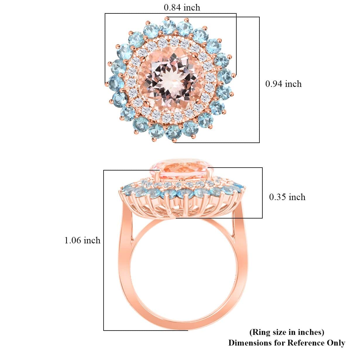 Certified & Appraised Luxoro AAA Celestial Pink Morganite, Santa Maria Aquamarine and G-H I2 Diamond 5.15 ctw Floral Ring in 14K Rose Gold (Size 6.0) 6.20 Grams image number 5